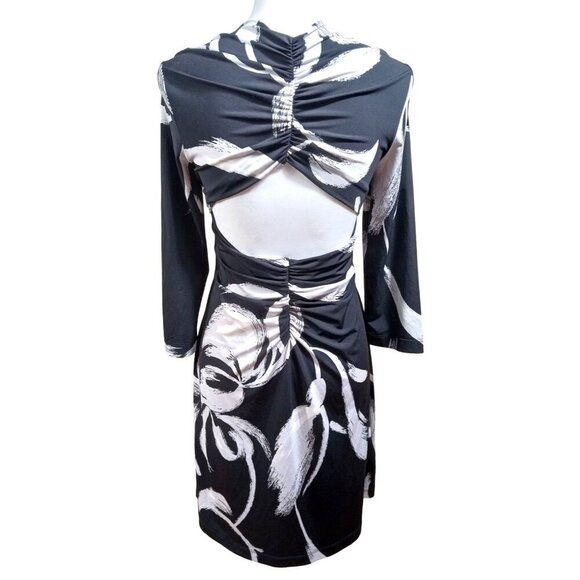 BCBG Max Azria Womens Black/White Patterned Long Sleeve Dress Size Medium - Picture 5 of 7